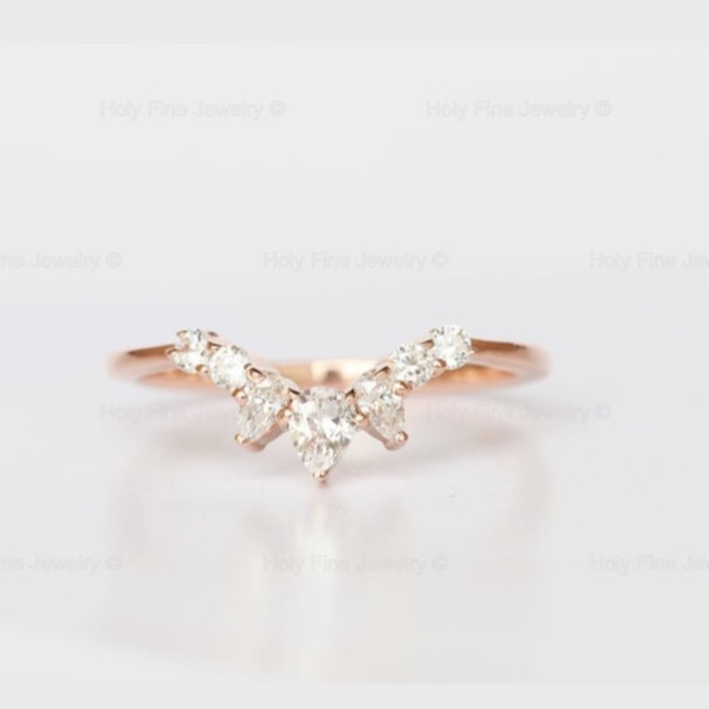 Natural moissanite diamond art deco wedding band